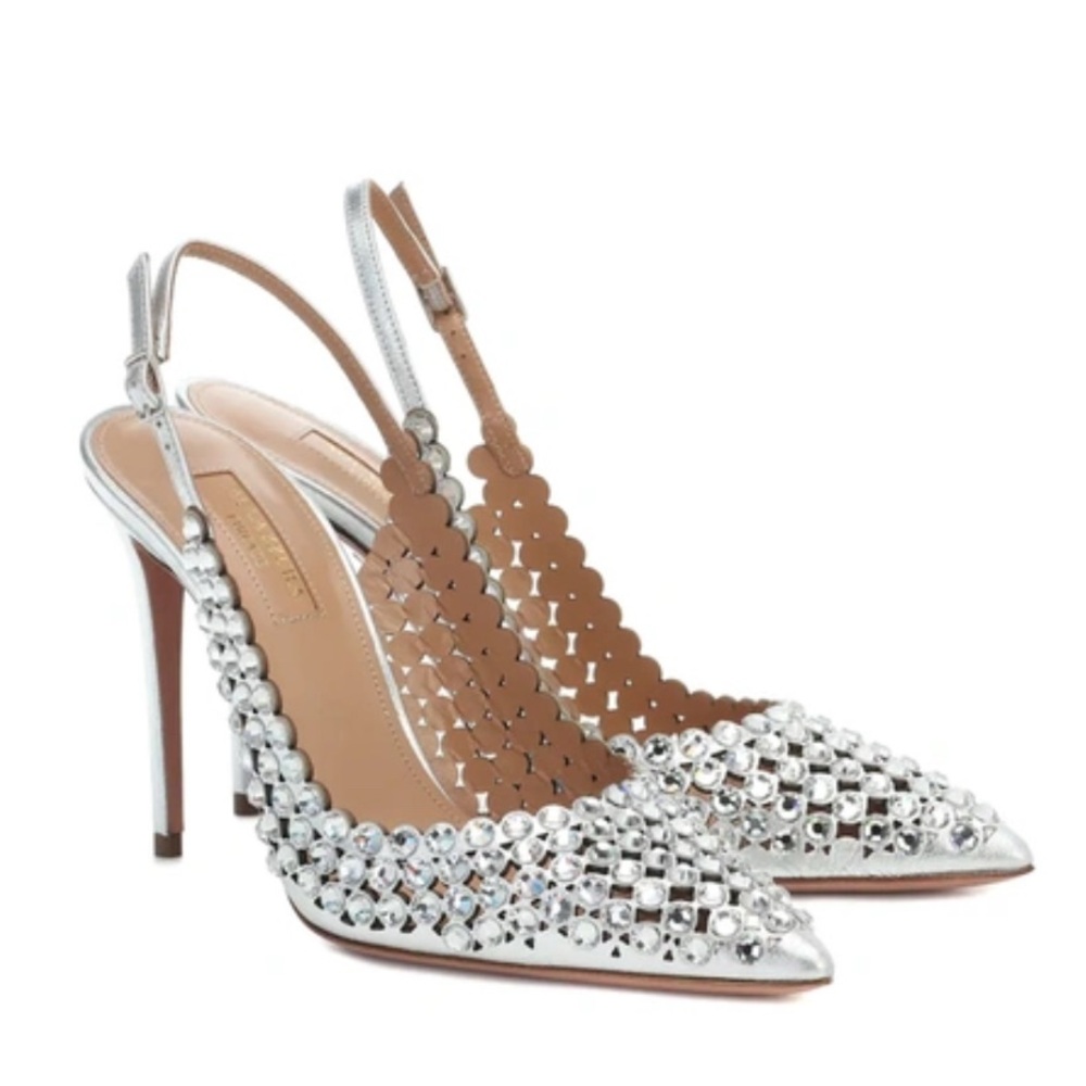 AQUAZURRA Tequila 105 Silver Embellished Heels
